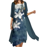 RKSTN Summer Dresses 2023 Fashion Casual Round Neck Sleeveless Maxi Dress Solid Coat Two-Piece Set