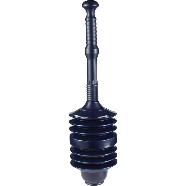 Cobra Plastic Corrugated Toilet Plunger with durable polyethylene corrugated bellows and a long ribbed easy-grip handle for added plunging force, designed for effective toilet clog removal, shown front-facing on a white background.