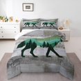 thumbnail image 1 of Wolf Hunting King Size Comforter Set, Wooden Plank Wolves Rustic Soft Bed Set For Sofa, Safari Animals Wildlife Breathable Down Comforter For Kids Teens, Green Trees Mountains Duvet Insert, 1 of 7