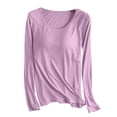 thumbnail image 1 of AherBiu Hauts Grande Taille pour Femmes Automne Manches Longues Haut de Pyjama Doux avec Soutien-Gorge Intégré Col Ras du Cou T-Shirts de Pyjama Confortables, 1 of 7