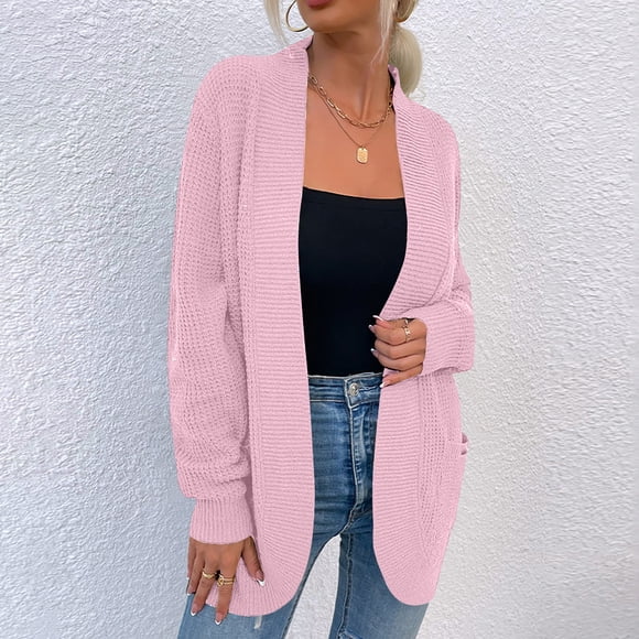 Styesk Cardigan for Women Women Casual Soild Long Sleeve Pocket Plush Long Knit Cardigan Sweater