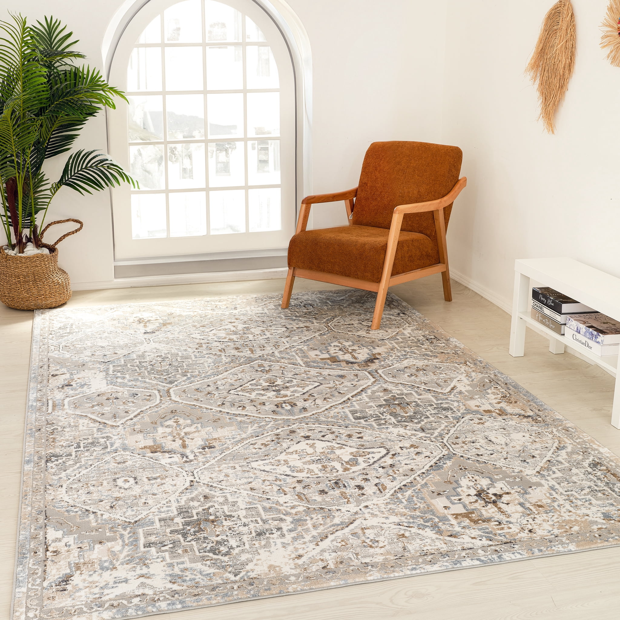 Tapis d'interieur classique Atlas Rug Branch, bleu gris, oriental - Salon, chambre, salle a manger et cuisine