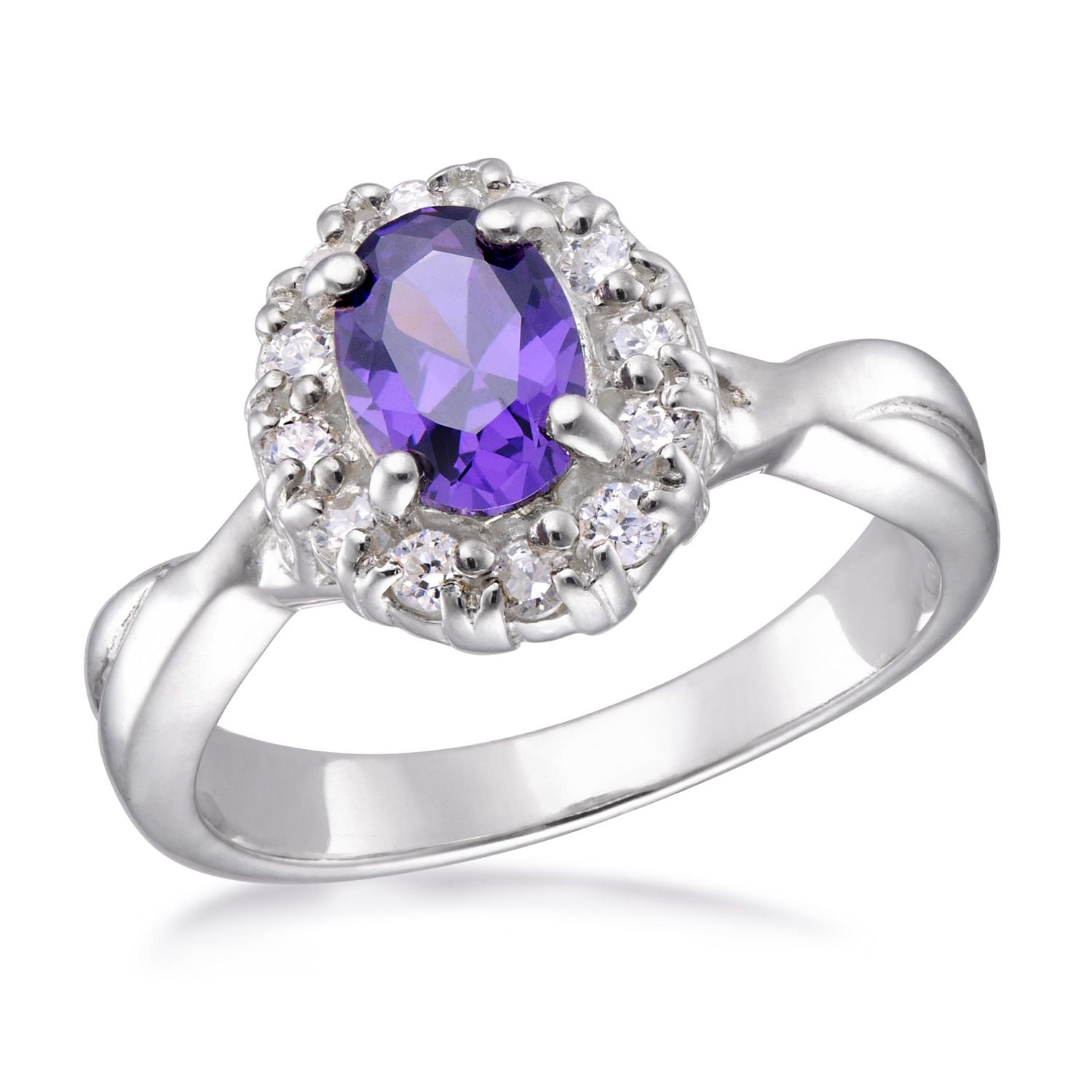 Quintessential Sterling Silver Ladies With Violet And White CZ Ring