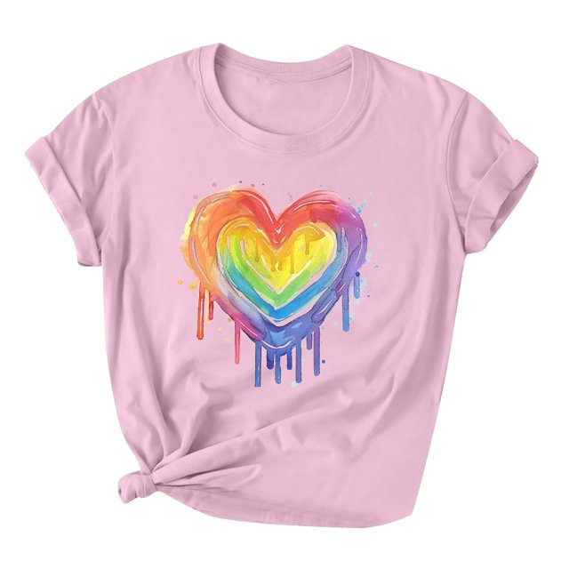 RKSTN Chemise de Fierté pour Femmes LGBT Coupe Ample Décontractée Tops Égalité Inspirante Été Mignon Cœur Imprimé Manches Courtes Col Rond Chemise de Fierté