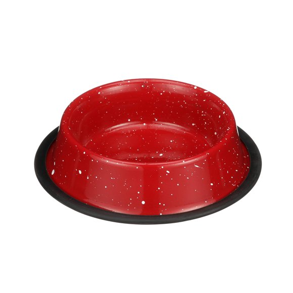 Neater Pet Brands - Outdoor Camping Style Pet Bowl - Enamel Ware Blue Black Granite Colors - Dog Cat No Tip Skid Bowls (16 oz Red)