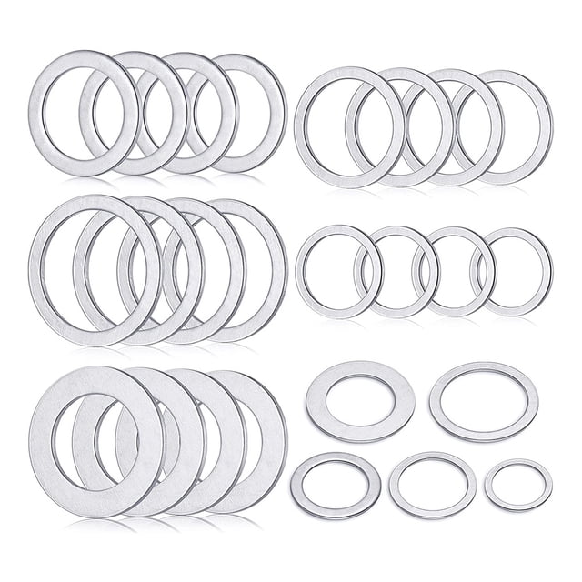 20 Pcs Saw Blade Bushing Set Saw Blade Adapter Ring Saw Blade Spacer by Geloo, featuring 20 silver metal adapter rings in 5 sizes for saw blade and marble blade inner hole conversion. Sizes include 1 inch to 20 mm, 1 inch to 5/8 inch, 7/8 inch to 5/8 inch, 20 mm to 5/8 inch, and 5/8 inch to 1/2 inch. Suitable for power tool accessories and home improvement projects.