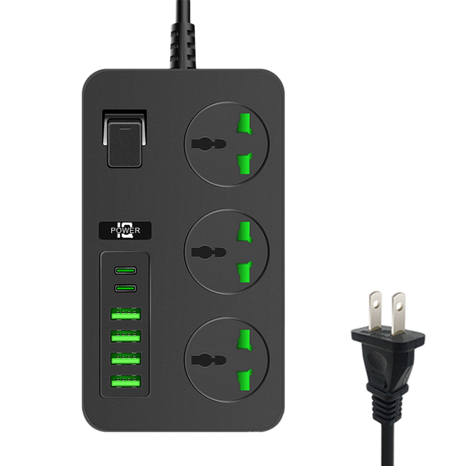 3 Outlet Power Strip with 6 USB Ports 3000W 78.7in Extension Cord Surge Protector Switch for Office Dorm