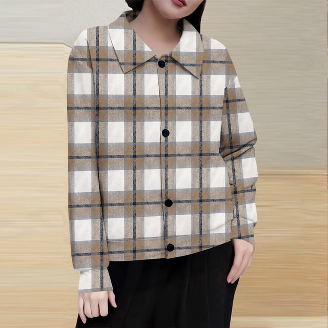 Mceream Women's Ribbed Knit Shacket Button Down Plaid Jackets Long Sleeve Sweater Shirts Fall Winter Trendy Cardigans Plus Size Winter Warm Outwear Chaqueta De Invierno Para Mujer Khaki XL