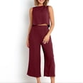thumbnail image 4 of Birdeem Ensemble 2 Pcs Mode Femme Col Rond Uni Sans Manches Blouse + Pantalon Ample à Poches, 4 of 7
