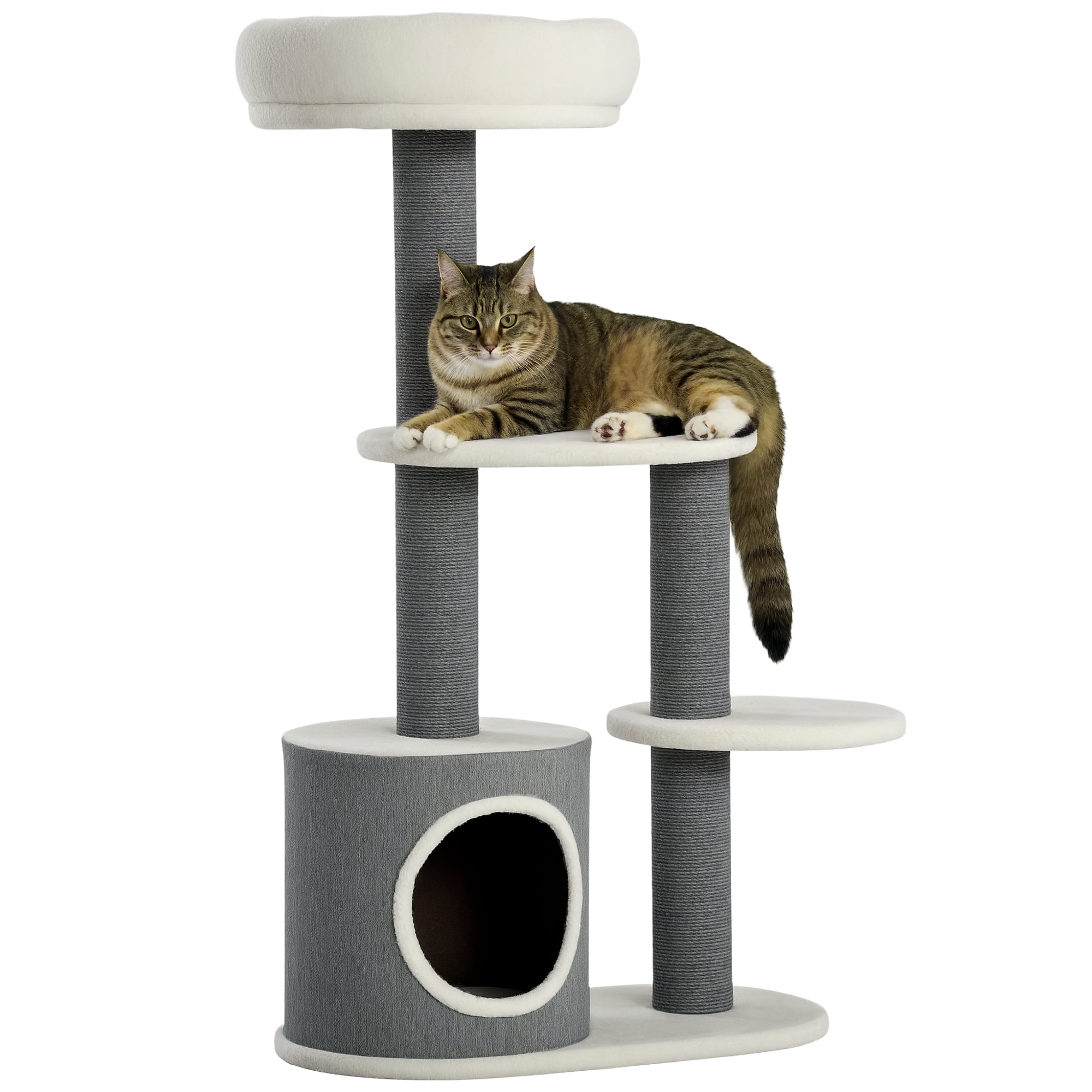 PawHut Cat Tree, Multi-level Cat Tower with Scratching Posts, Condo, White
