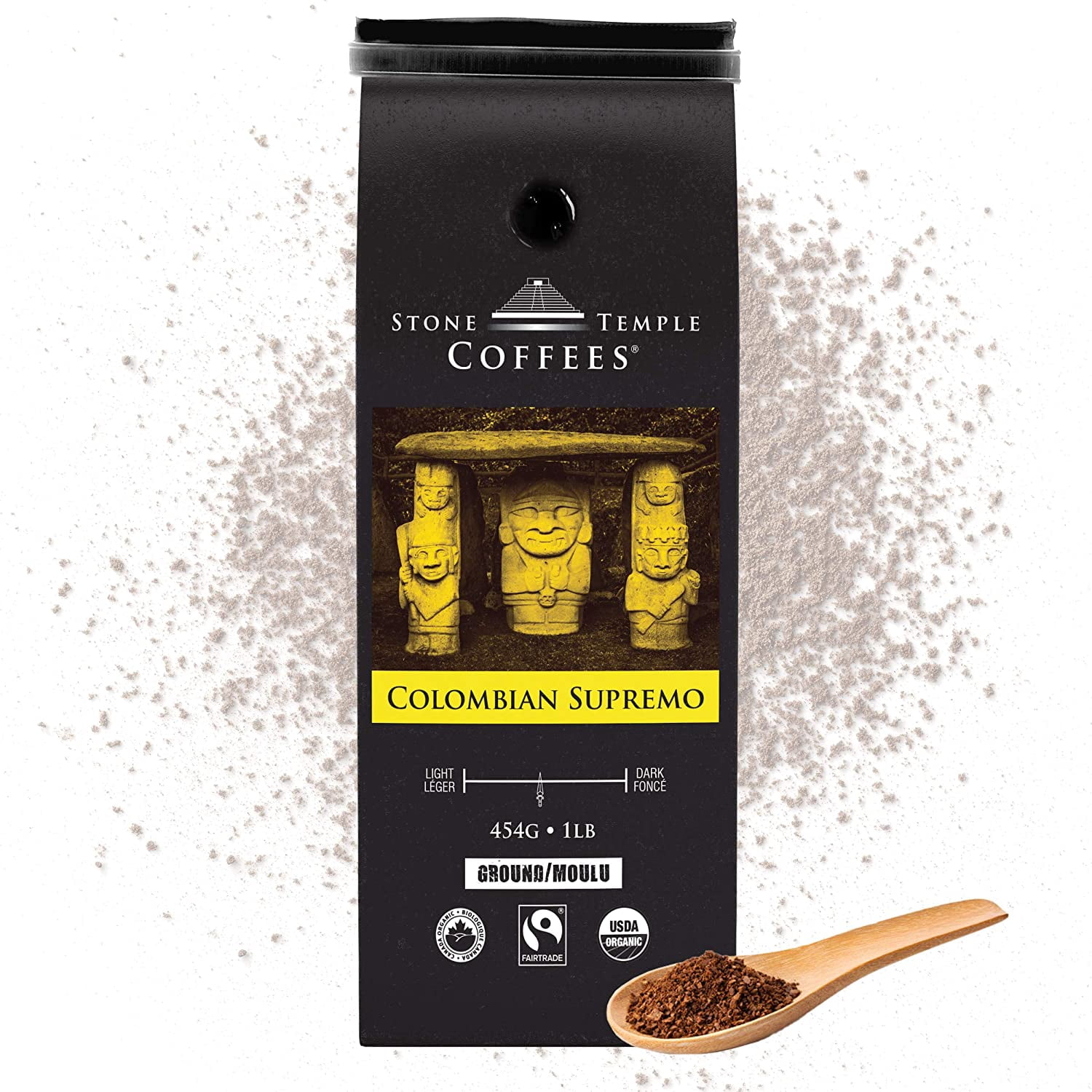 Stone Temple Coffees - Colombian Supremo, Ground, Medium Roast, Certified USDA & COR Organic and Fair trade, 100% Arabica Grade A, 1lb/454g Bag