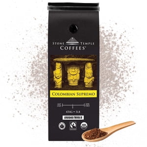 Stone Temple Coffees - Supremo colombien, sol, terre cuite moyenne, certifiée USDA & COR Commerce biologique et équitable, 100% Arabica Grade A, 1lb/454g sac