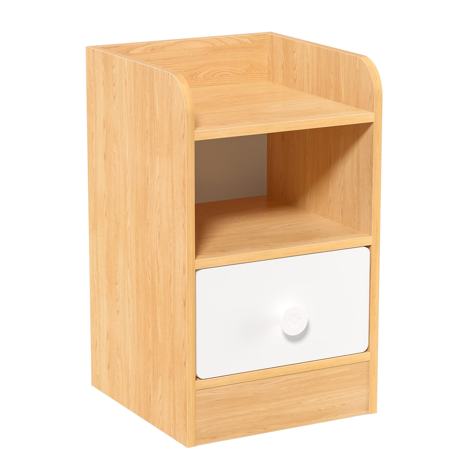 Dianhelloya Wooden Bedside Table with Drawer, Rustic Bedroom Nightstand, End Table with Storage Shelf