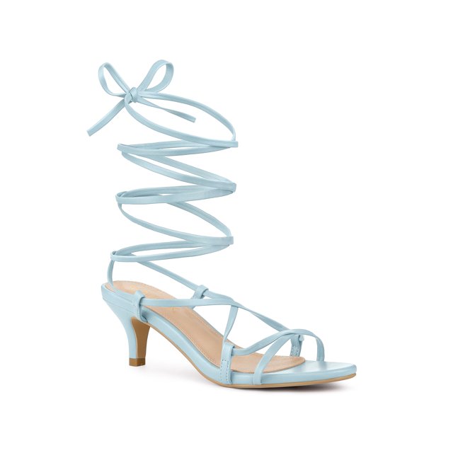 BLISSFUL STEP Sandales à Petits Talons à Brides et à Lacets pour Femme Bleu Ciel (Taille 7,5)