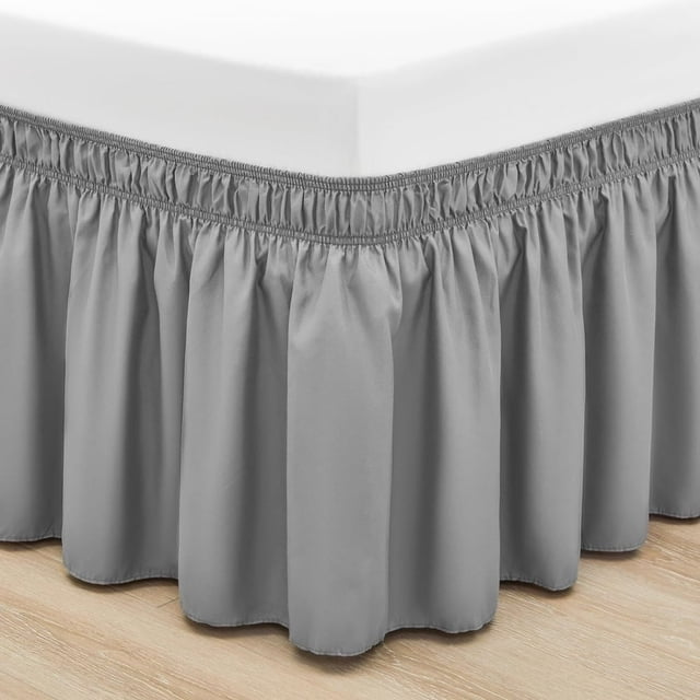 CNKOO Ruffled Grey King Size Bed Skirt Dust Ruffle for King Bed with 15” Drop Soft and Solid Microfiber Classic Style California King Silver Gray Bedskirts