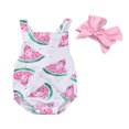 thumbnail image 1 of Ensemble 2 Pcs pour Bébé Fille : Barboteuse à Imprimé Melon D\'eau et Bandeau, 1 of 5