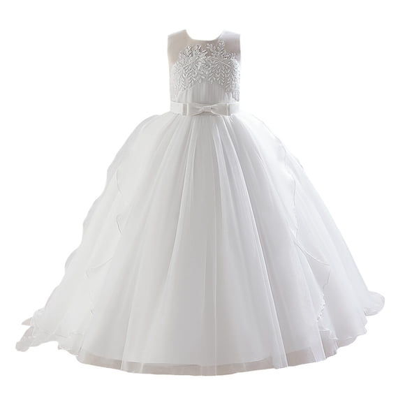 FhsagQ Dresses Girls Christmas Dresses 10-12 White Toddler Girls Sleeveless Floral Embroidery Lace Ruffles Party Evening Dress Wedding Dress Christmas Dresses for Girls 10-12 White 6-7 Years