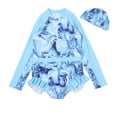 thumbnail image 3 of Little Girls Rash Guard Swimsuit Hawaiian Ruffle Long Sleeve Sun Protection Girls Bathing Suit for Teens 5-6 Years, 3 of 3