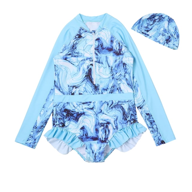 Toddler Girls Rash Guard Swimming Bathing Suit Floral Printing Long Sleeve Sun Protection Summer Swimsuit 3-4 Years Girls Clothing