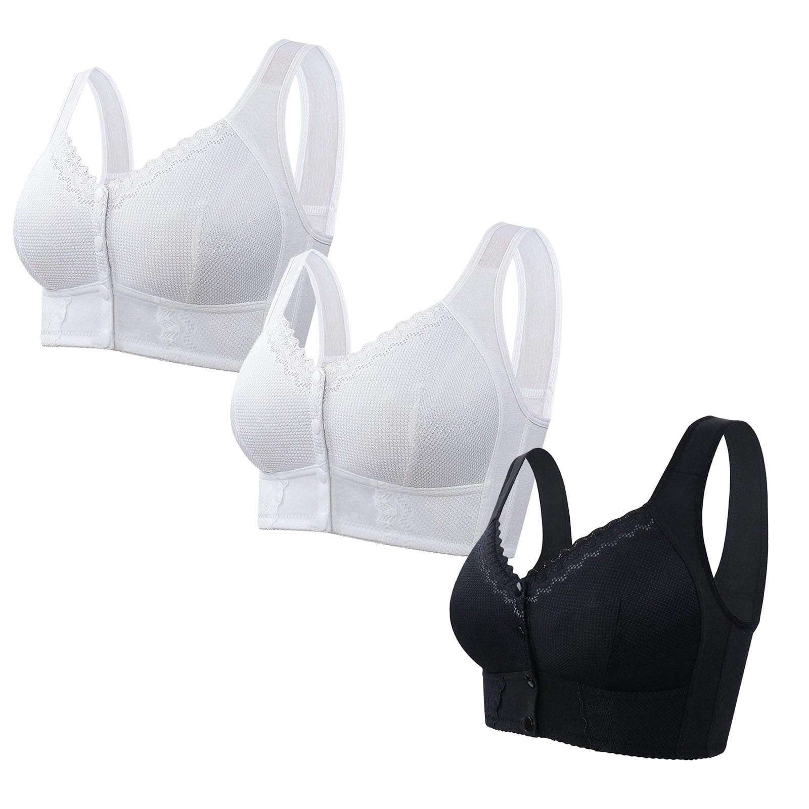 cfhntfmh 3pc Front Closure Bras for Women Mid Support Plus Size Bras Thin Wireless Bras Full Coverage T-Shirt Bralettes