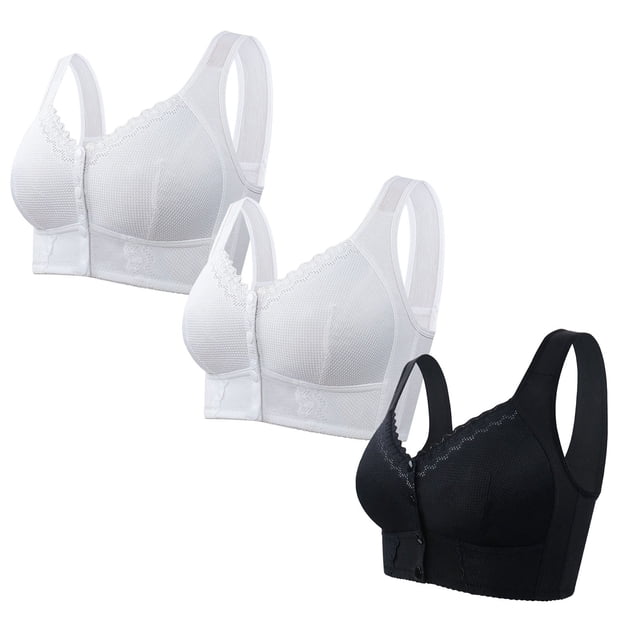 cfhntfmh 3pc Front Closure Bras for Women Mid Support Plus Size Bras Thin Wireless Bras Full Coverage T-Shirt Bralettes