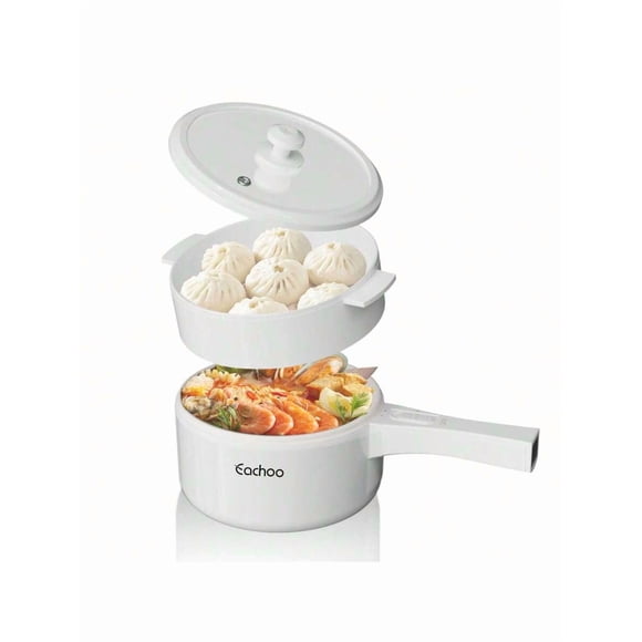 2-In-1 Electric Hot Pot With Steamer, 1.5L Ceramic Nonstick Mini Electric Pot, Portable Personal Cooking Pot With 2 Heat Settings For Ramen, Soup, Steak, Eggs, Ideal For Dorm, Office, Home Use