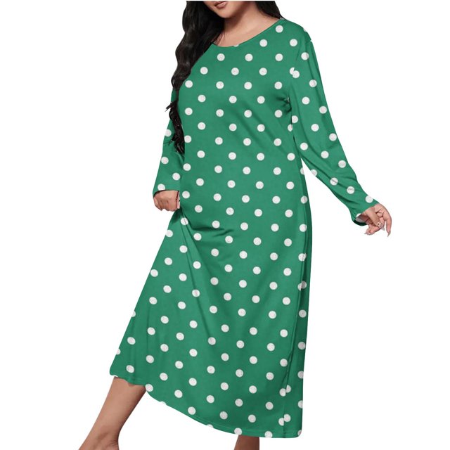 Erwazi Chemises de Nuit pour Femmes Maxi Col Rond Manches Longues Vêtements de Nuit Confortables Imprimé Ample Doux Décontracté Robe de Nuit Confortable
