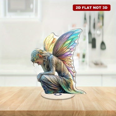 Présentoir Rotatif en Acrylique Mettant en Vedette un Magnifique elf aux Couleurs Vibrantes avec des Ailes Détaillées et une Longue base, sur Fond Blanc Pur