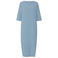 thumbnail image 2 of Innerwin Robe Midi Unie Robes pour Femmes Plage Col Rond Confortable Bleu Clair 4TG, 2 of 4
