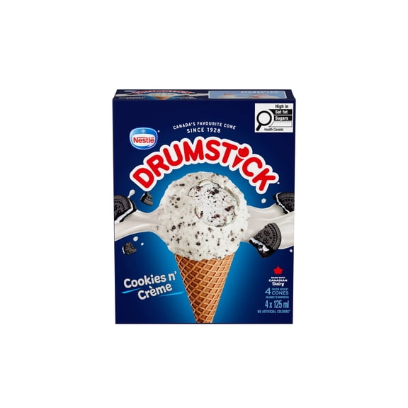 DRUMSTICK Cornet Biscuits et crème, dessert glacé à la van. et croust. au choc. 4 x 125 ml