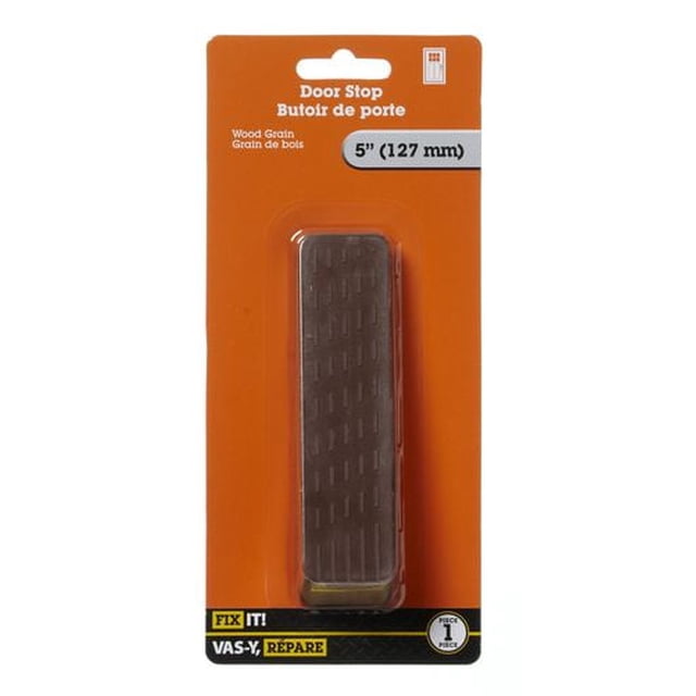 Arrêt de Porte à Grain de Bois de 5 Pouces, 1 Pce, Emballé sur une Carte orange, avec un Arrêt de Porte Rectangulaire à texture de Grain de Bois et une base en Caoutchouc Non Marquante, Idéal pour la Quincaillerie de Porte et la protection des Murs dans l'Amélioration de la Maison.