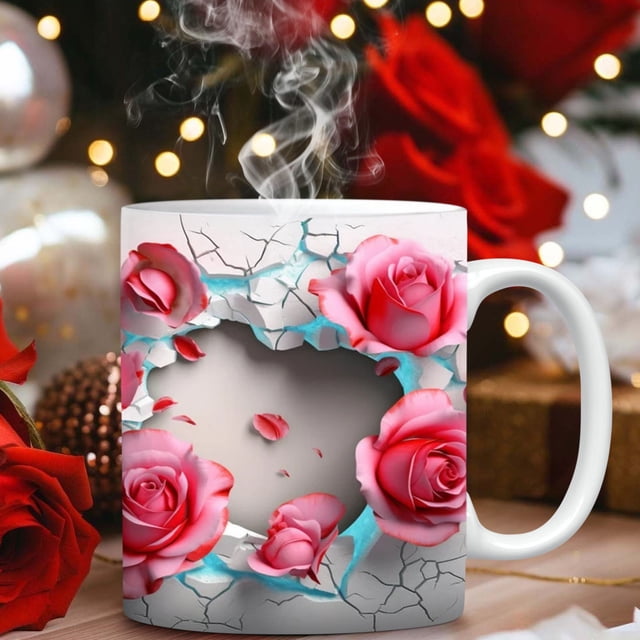 TIMIFIS A Cup Valentine's Day Red Rose Home Coffee Mark Cup Couple Gift Coffee Cups Kitchen Gadgets