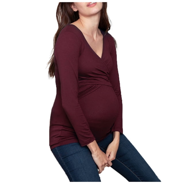 Hauts de Maternité à Manches Longues pour Femmes Enceintes, Blouse à Volants Unie, Hauts à Manches Longues pour Femmes