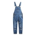 thumbnail image 1 of KIDSCOOL SPACE Girls Washed Distressed Denim Ripped Cotton Jean Overalls,11-12 Years, 1 of 5