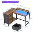 thumbnail image 3 of Ourlova Bureau en L Réversible avec Prise de Courant, 3 Tiroirs, Lumières DEL, Support pour Moniteur, Bureau/jeux, Brun, 3 of 7