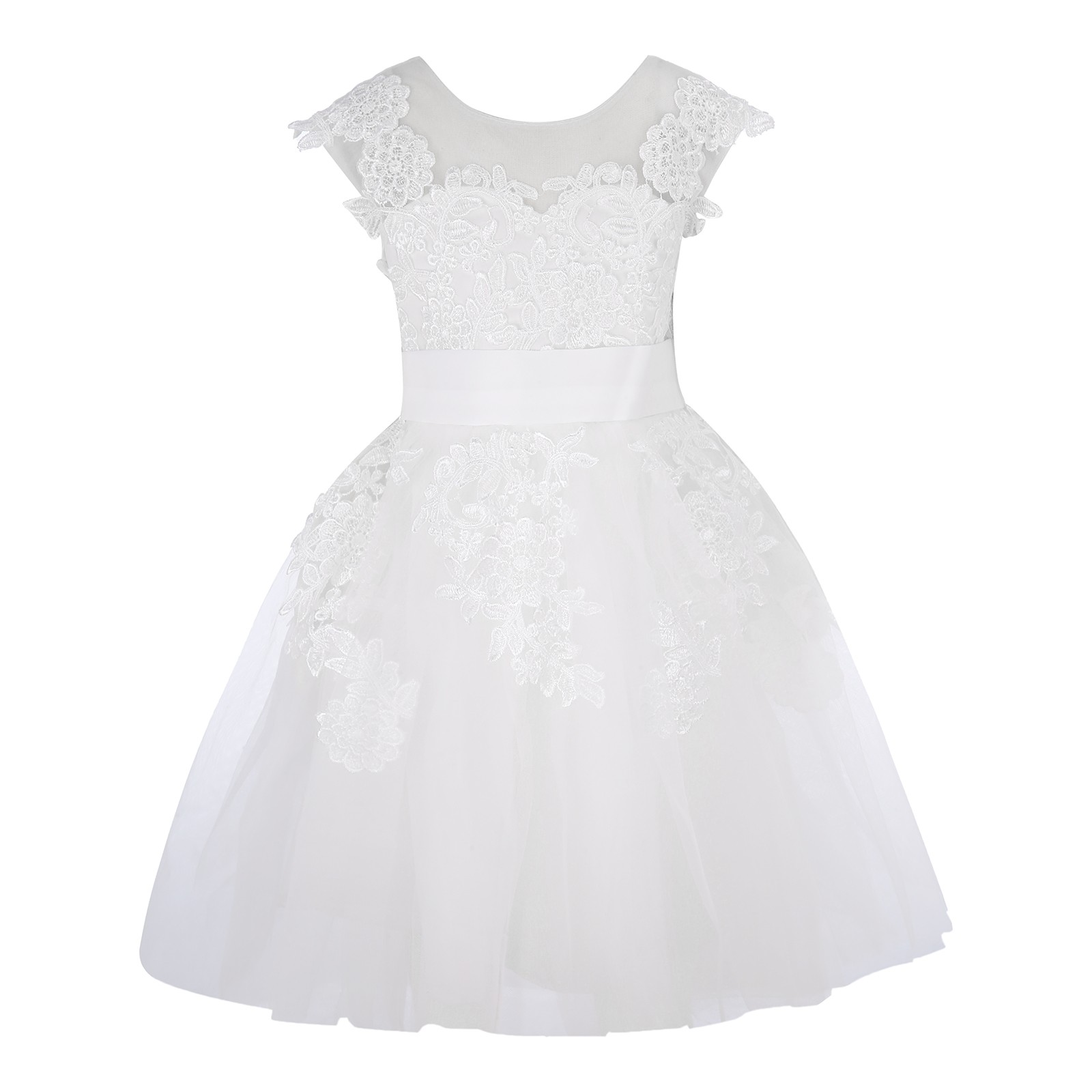 B91xZ Robe Maxi pour Tout-Petites Filles à Manches à Volants, Ligne A Évasée, Mariage Fête, Blanc 12