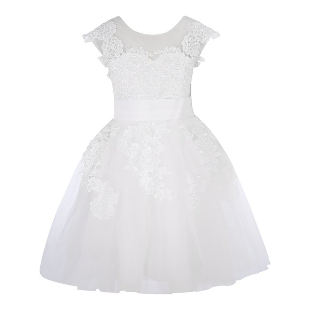 B91xZ Robe à Volants pour Filles Sans Manches à Col Ras du Cou, Robe Maxi, Blanc 6
