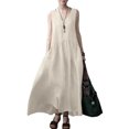 thumbnail image 1 of Bellella Robe Longue Débardeur pour Femme Sans Manches d'Été Plage Robe Soleil Couleur Unie Maxi Caftan Col en V Femme Beige m, 1 of 2