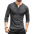 thumbnail image 1 of Haut Homme Col Rond Bouton Blouse Longue Manches Longues T-Shirt Manches Décontracté Slim T-Shirt, Noir, TG, 1 of 5