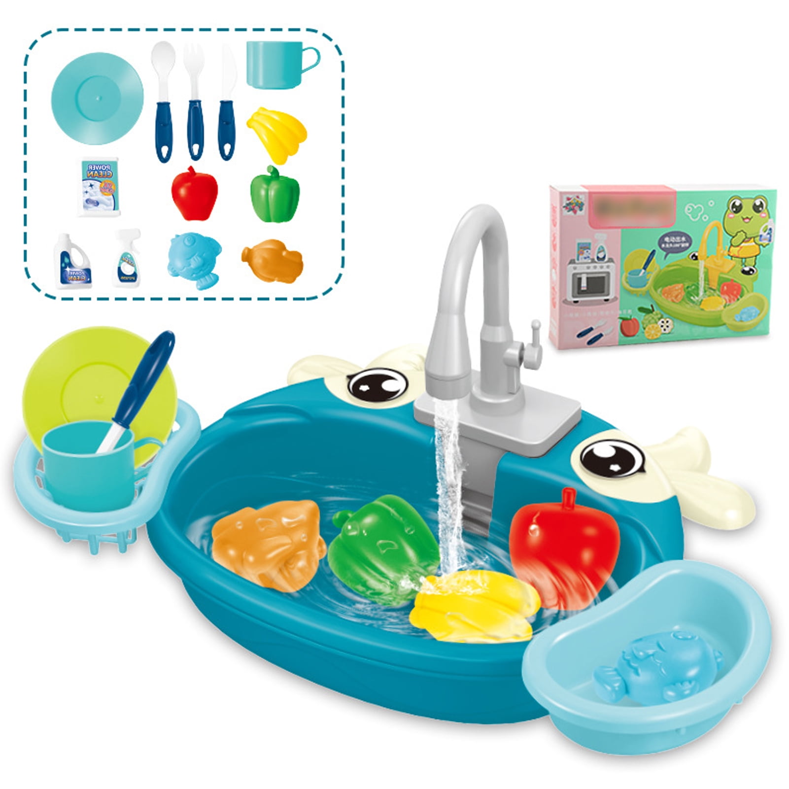 ziyahi Évier Électrique et Jouets d'Eau Évier de Cuisine Simulé pour Plaisir Éducatif Fiable et Sécuritaire Bleu