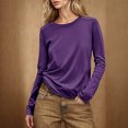 thumbnail image 2 of Yanlir Haut à Dos Patchwork pour Femmes Manches Longues Col Rond Décontracté Couleur Unie Confortable Extensible Chemise de Travail (Violet1,TG), 2 of 8