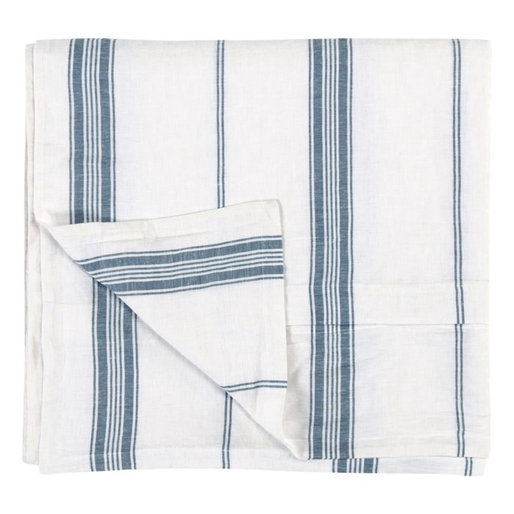 Pemberly Row 108" Fabric Stripe Pattern King Duvet Cover in Blue/White