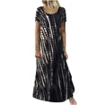 thumbnail image 2 of SMihono Robe Maxi Bohème d'Été pour Femmes Grande Taille Imprimé Teinture sur Nœuds Évasée Décontractée Robe d'Été Florale à Manches Courtes Femmes Robe pour Femmes Robe Mini Robe de Plage Évasée Robe d'Été, 2 of 8