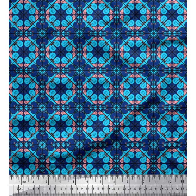 Soimoi Poly Georgette Fabric Geometric & Paisley Decorative Printed Fabric 1 Yard 52 Inch Wide
