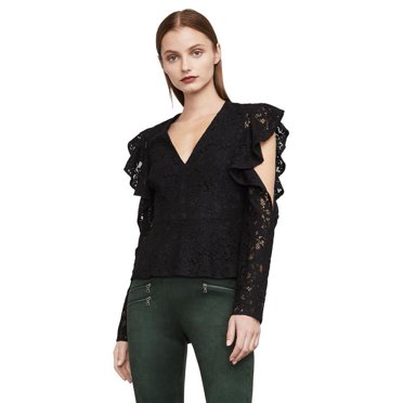 BCBGMAXAZRIA Blouse Péplum en Dentelle Gil Découpée pour Femme en Noir Taille TP 322 $