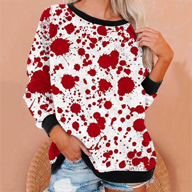 2023 Chandail de Mode pour Femmes Rabais de 50 % Liquidation Femmes Décontracté Manches Longues Col Rond Hauts Blouse Ample Chandail à Imprimé d'Halloween Graphique