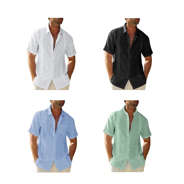 pitrice Men Shirt Casual Short Sleeve Breathable Replacement Button Down Solid Color Fashionable Home Dating Shirts Top Light Blue 3XL 1Set