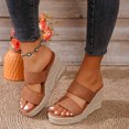 thumbnail image 2 of hopeusnice Liquidation Sandales Compensées pour Femmes Été Bout Ouvert Bride à Boucle Plateforme Espadrilles Mules Chaussures Talons Compensés à Enfiler Sandales de Plage d'Été Brun 40, 2 of 9