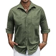 thumbnail image 2 of hotojiny Mens Corduroy Button down Shirts Shacket Vintage Textured Long Sleeve Jacket Lightweight Work Shirts with Pockets, 2 of 7