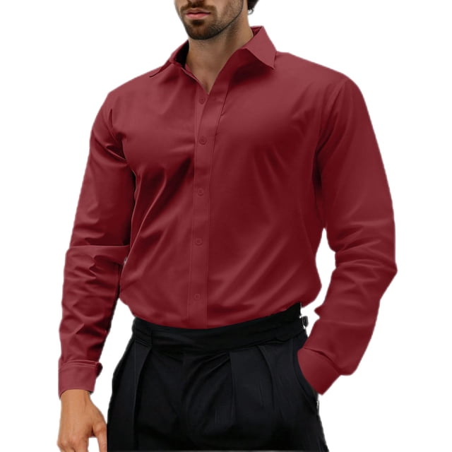 Admvng Compression Shirt Men Solid Wrinkle-Free Long Sleeve Regular Fit Button Down Shirt S-2XL